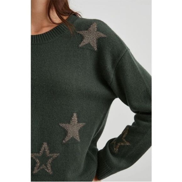 Rails Perci Olive Green Star Design Pullover Boho Sweater Contemporary - Picture 3 of 12